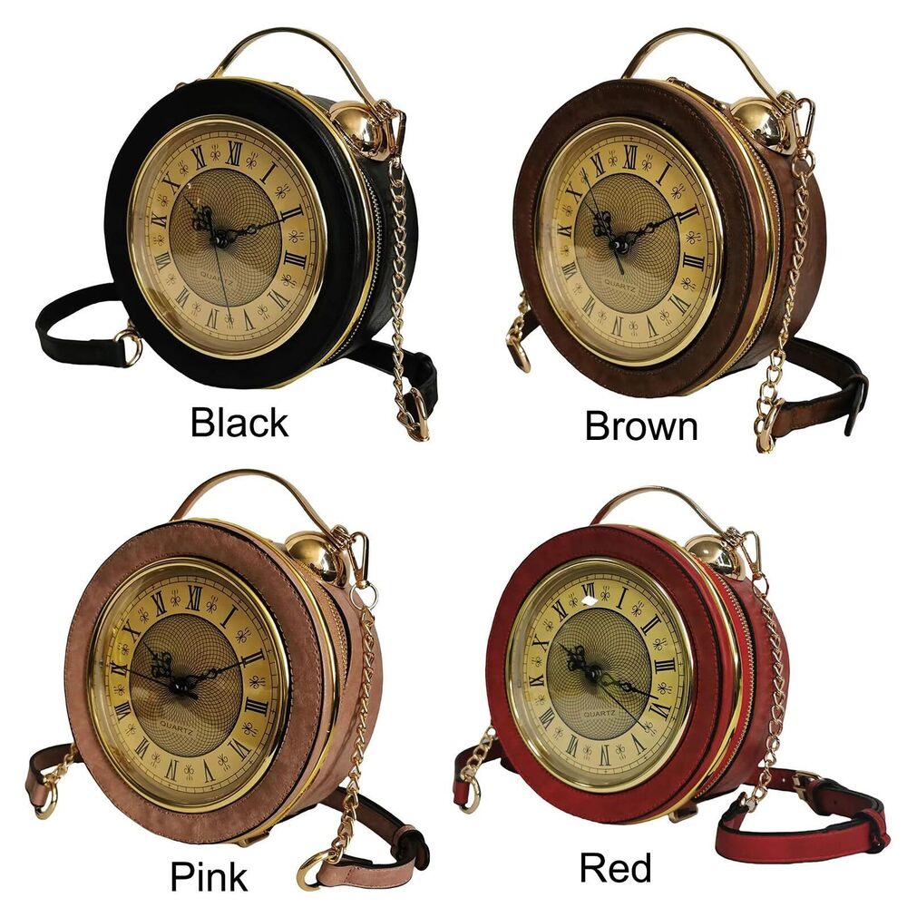 5811 PVC Clock Shaped Handbag Crossbody Shoulder Bag Clock Purse, Black - Picture 7 of 7